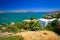 Turquise water of Mirabello bay at the coastline of Crete, Greece