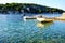 Turquoise Adriatic sea, a boats, a paradise on island Zirje, Dalmatia, Croatia