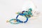 Turquoise agate bracelets with gold wishbone with cup and saucer decor
