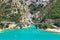 Turquoise alpine lake among the high mountains.