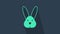 Turquoise Animal cruelty free with rabbit icon isolated on blue background. 4K Video motion graphic animation