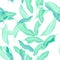 Turquoise Banana Set. Seamless Print. Green Tropical Foliage. Pattern Painting. Watercolor Texture. Floral Background. Summer Deco