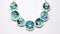 Turquoise Blue Glass Circle Necklace With Wood Veneer Mosaic Design