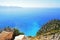 Turquoise blue sea with island and rocks. Ionian sea in Greece.. Stock picture