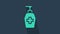 Turquoise Bottle of liquid antibacterial soap with dispenser icon isolated on blue background. Antiseptic. Disinfection