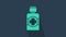 Turquoise Bottle of medicine syrup icon isolated on blue background. 4K Video motion graphic animation