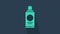 Turquoise Bottle of shampoo icon isolated on blue background. 4K Video motion graphic animation