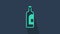Turquoise Bottle of wine icon isolated on blue background. 4K Video motion graphic animation