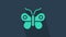 Turquoise Butterfly icon isolated on blue background. 4K Video motion graphic animation