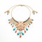 Turquoise And Coral Floral Necklace With Fine Lines And Intricate Details