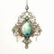 Turquoise And Crystal Ornate Charm With Realistic Watercolor Style