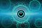 Turquoise  eye cyber circuit future technology circle concept background.