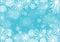 Turquoise falling snow background with flares and sparkles. Snowflakes abstract