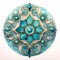 Turquoise Floral Medallion: Art Nouveau Inspired Round Painting