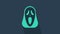 Turquoise Funny and scary ghost mask for Halloween icon isolated on blue background. Happy Halloween party. 4K Video