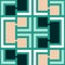 Turquoise geometric pattern with a cross center and asymmetric blue and pink motifs