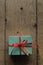 Turquoise Gift Box with Red Ribbon and Vintage Style Christmas T