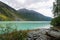 Turquoise glacier Kucherla lake. Russia, Altai Mountains