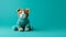 Turquoise Knitted Tiger Toy On A Vibrant Background