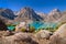 Turquoise lake in Fann mountains Iskanderkul