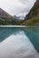 Turquoise lake and mountains.