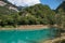 Turquoise lake in the mountains. Panoramic view of Lake Tenno in autumn, Trento, Italy, Europa