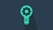 Turquoise Light bulb and gear icon isolated on blue background. Innovation concept. Business idea. 4K Video motion
