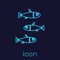 Turquoise line Fishes icon isolated on blue background. Vector.