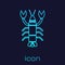 Turquoise line Lobster icon isolated on blue background. Vector.