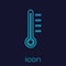 Turquoise line Meteorology thermometer measuring icon isolated on blue background. Thermometer equipment showing hot or