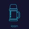 Turquoise line Thermos container icon isolated on blue background. Thermo flask icon. Camping and hiking equipment