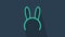 Turquoise Mask with long bunny ears icon isolated on blue background. 4K Video motion graphic animation