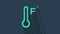 Turquoise Meteorology thermometer measuring heat and cold icon isolated on blue background. Temperature Fahrenheit. 4K
