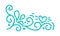Turquoise monoline scandinavian folk flourish vector with leaves and flowers. Corners and dividers for Valentines Day