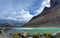 Turquoise mountain lake in the Andes in Peru