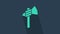 Turquoise Native american tomahawk axe icon isolated on blue background. 4K Video motion graphic animation