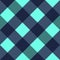 Turquoise Navy Blue Large Diagonal Seamless French Checkered Pattern. Big Inclined Colorful Fabric Check Pattern Background. 45
