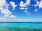 Turquoise ocean in cozumel Island Mexico, blue ocean water, catamaran sailing