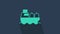 Turquoise Oil tanker ship icon isolated on blue background. 4K Video motion graphic animation