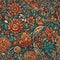 Turquoise and Orange Blossoms: Floral Elegance Wallpaper