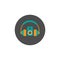 Turquoise and orange headphones and music player in grey circle