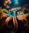 Turquoise and orange Octopus