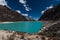 turquoise paron glacial lagoon flanked by mountains