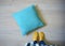 Turquoise pillow and mustard yellow socks