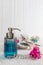 Turquoise and pink bath products