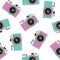 Turquoise and pink retro camera pattern seamless vintage photo hipster vector