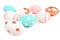 Turquoise, pink, white and rose gold Easter eggs over white