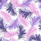 Turquoise purple pink summer seamless pattern with tropical pink black plants on a lilac background.