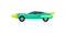 Turquoise racing automobile. Vintage sport car with spoiler. Fast road vehicle. Flat vector design