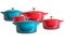 Turquoise and red enameled cast irons